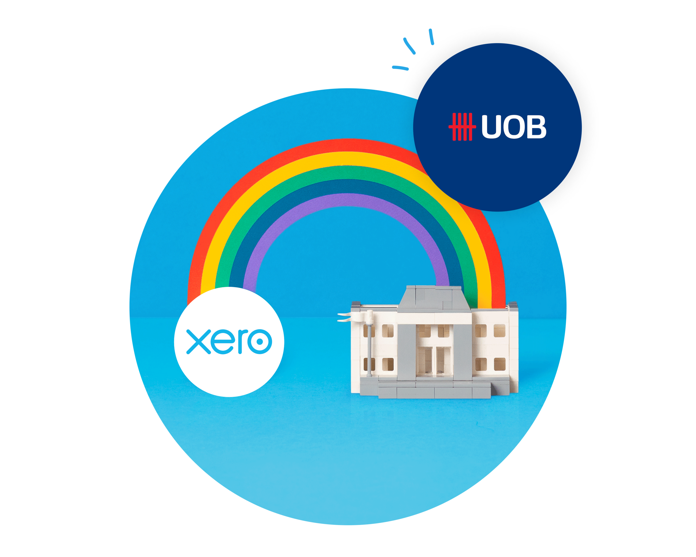 Image of Rainbow connecting the Xero logo and UOB logo