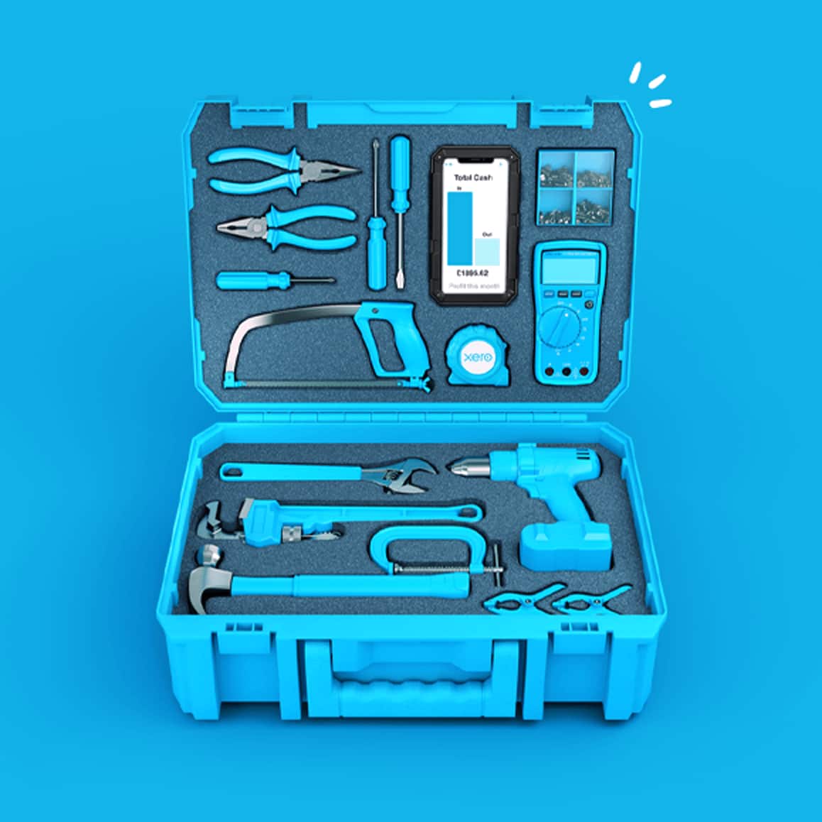 A picture of a toolbox with Xero on a mobile in the middle