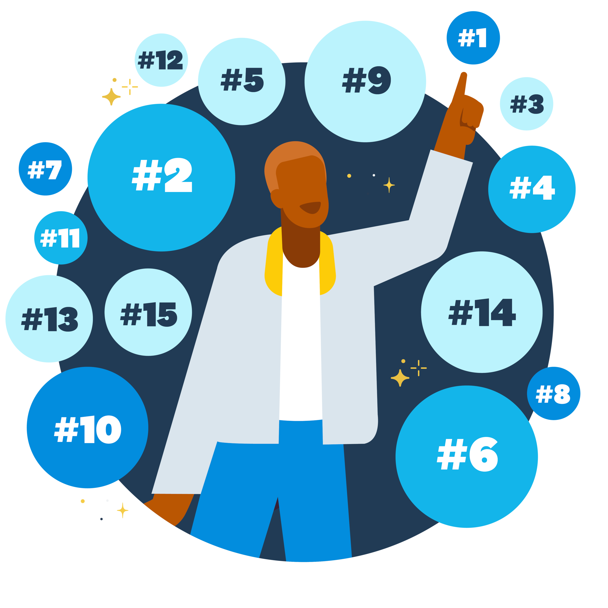 Illustration of person with numbers around him