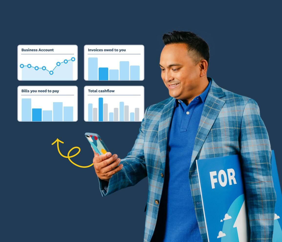 A real estate agent checking his businesses finances on his mobile