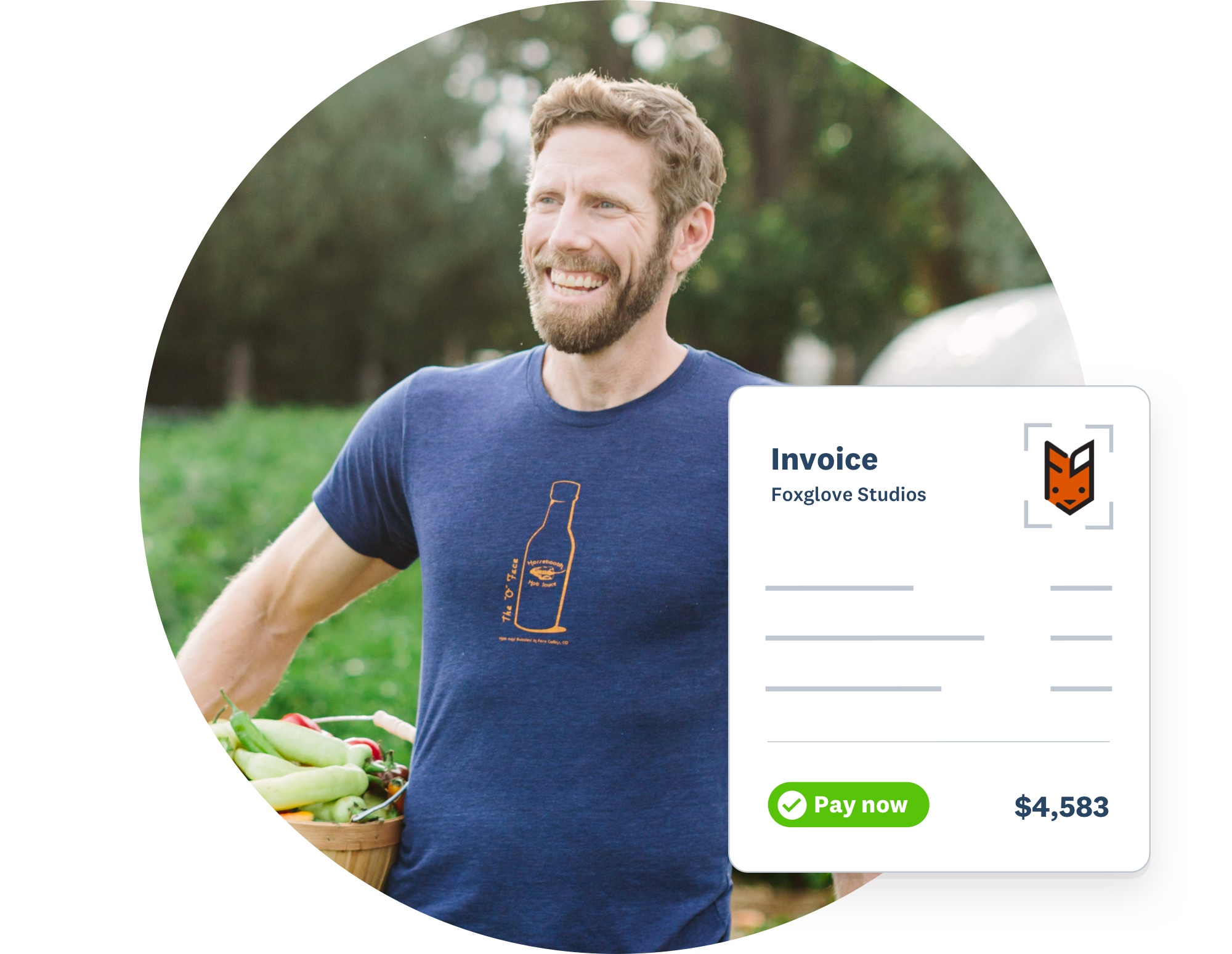 Photo of man. Illustration of invoice in Xero.