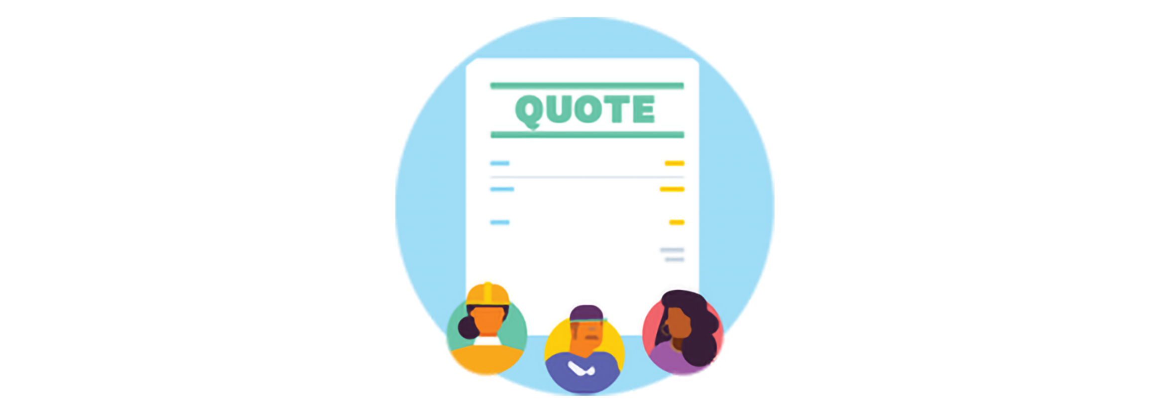 A business quote showing three proposals, with three images of people in front of it.