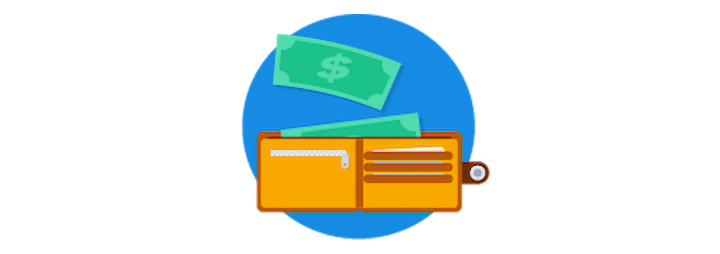 An open wallet with two green dollar notes lifting out of it.