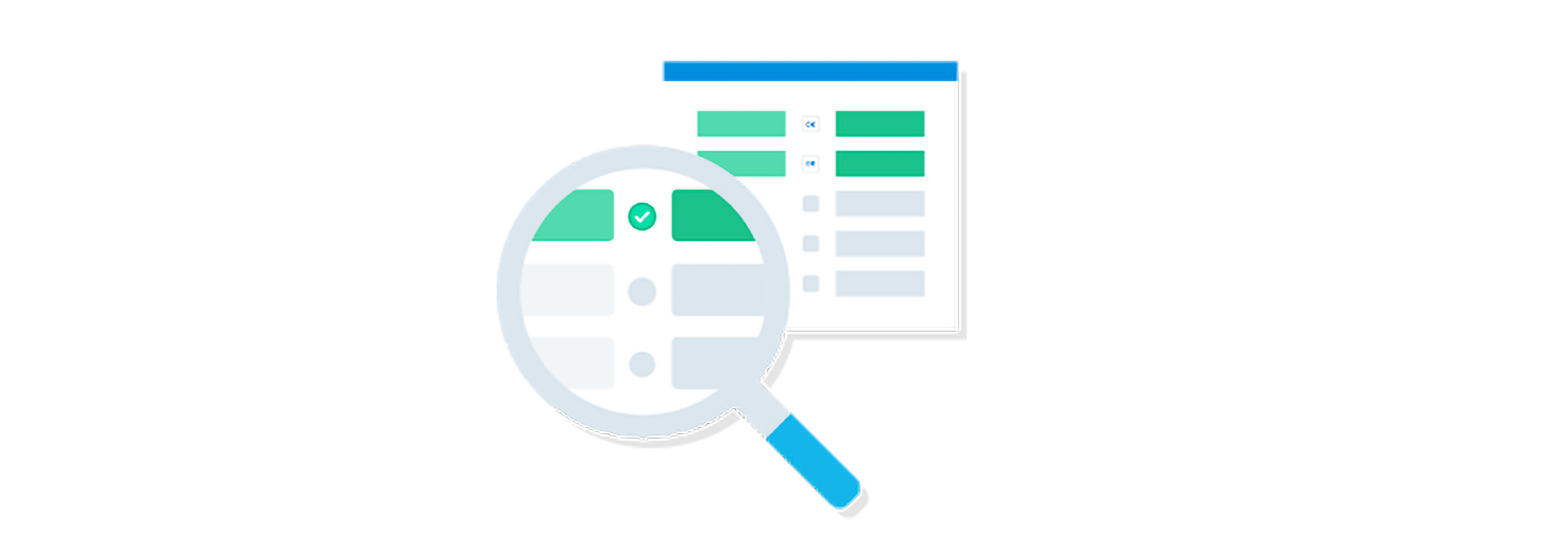 A magnifying glass hovering over a screen with reconciliation data.