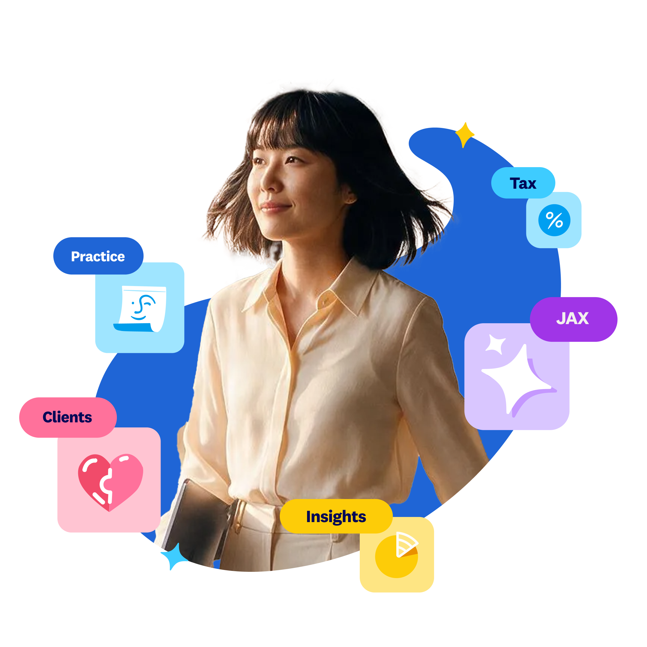 Xero for accountants — professional using Xero's Practice, Tax, Workpapers, Clients, Insights, and JAX features