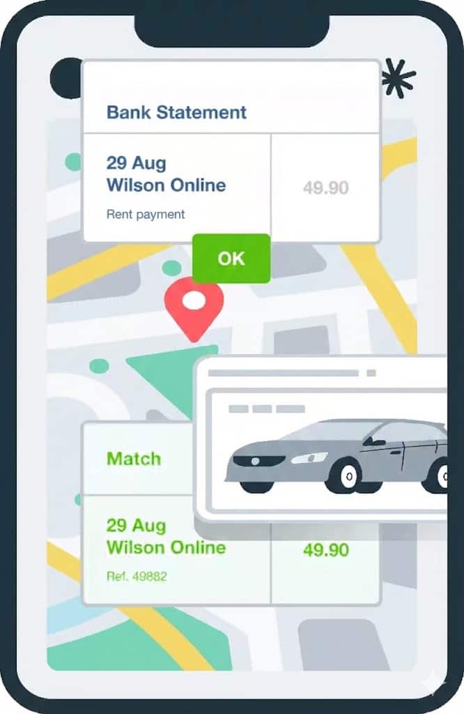 A mobile phone shows a map and mileage information in the Xero Me app.  