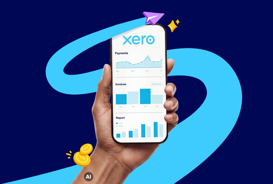 Xero Features on mobile showing payments, invoices and reports