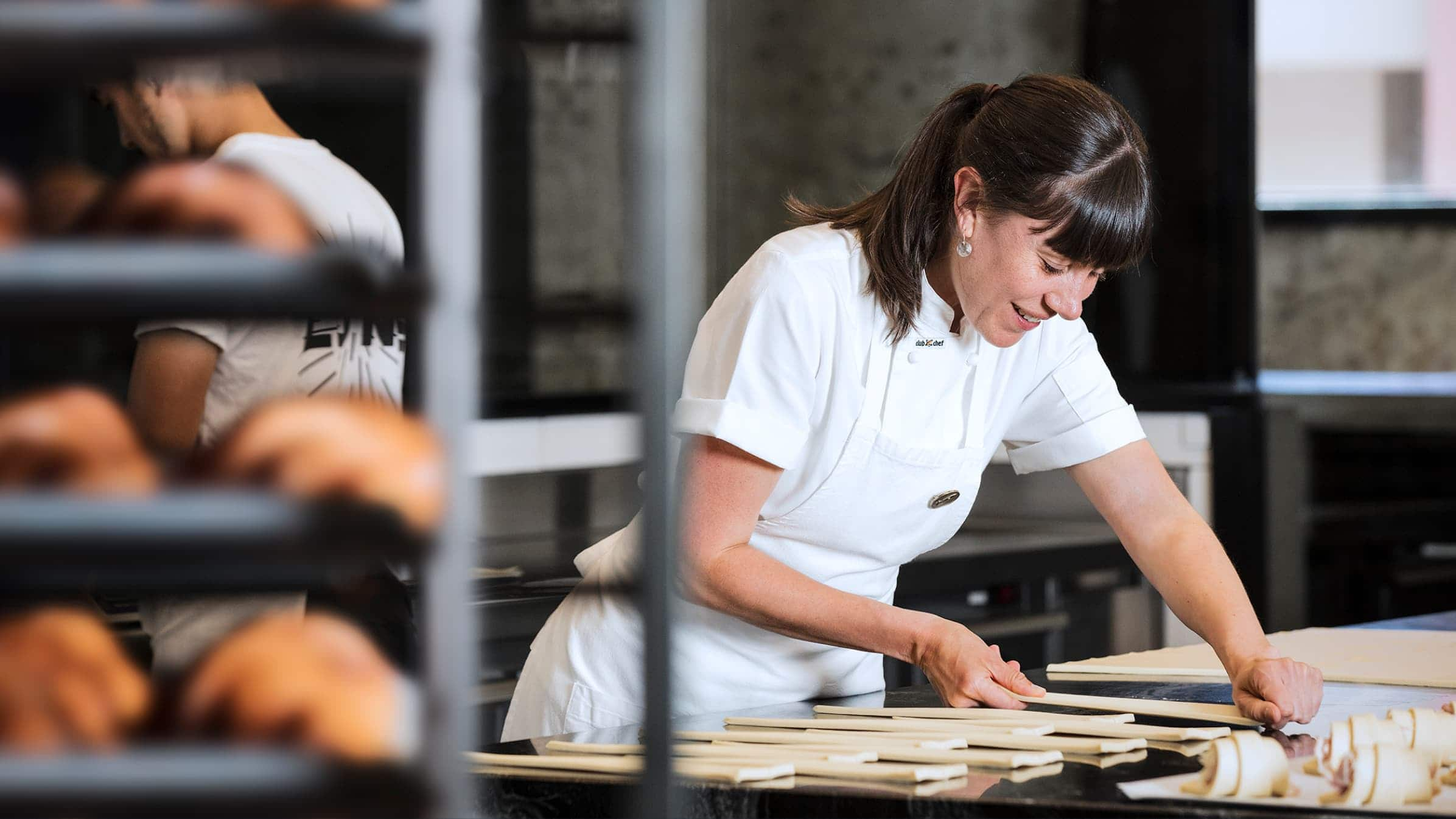 Kate Reid of Lune prepares pastry for croissants.