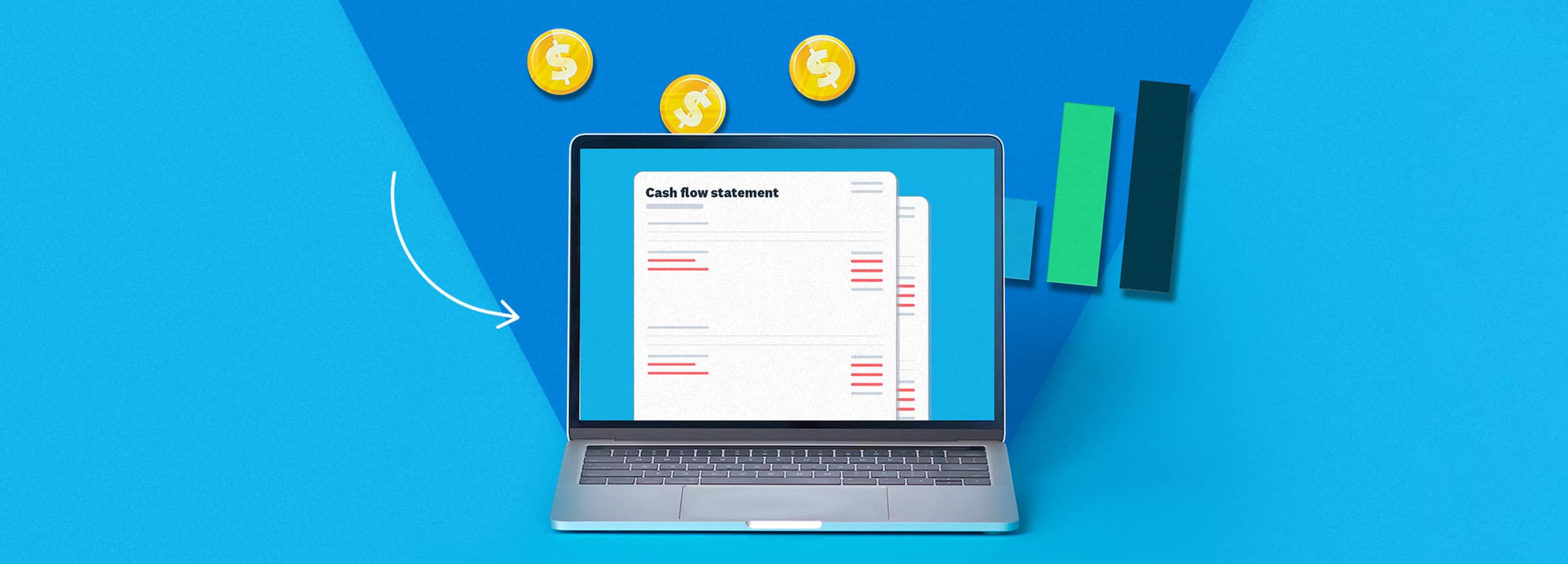 A laptop displaying a cash flow statement