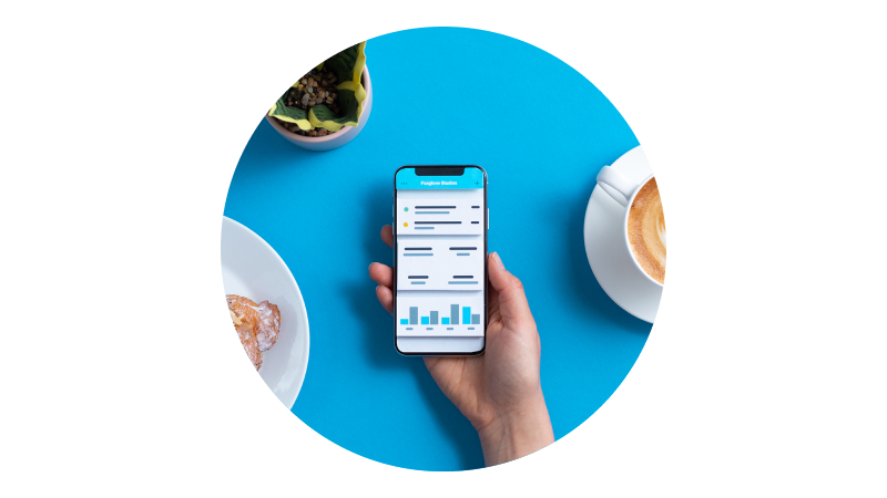  Xero’s inventory control software is used on a mobile phone beside a coffee cup.
