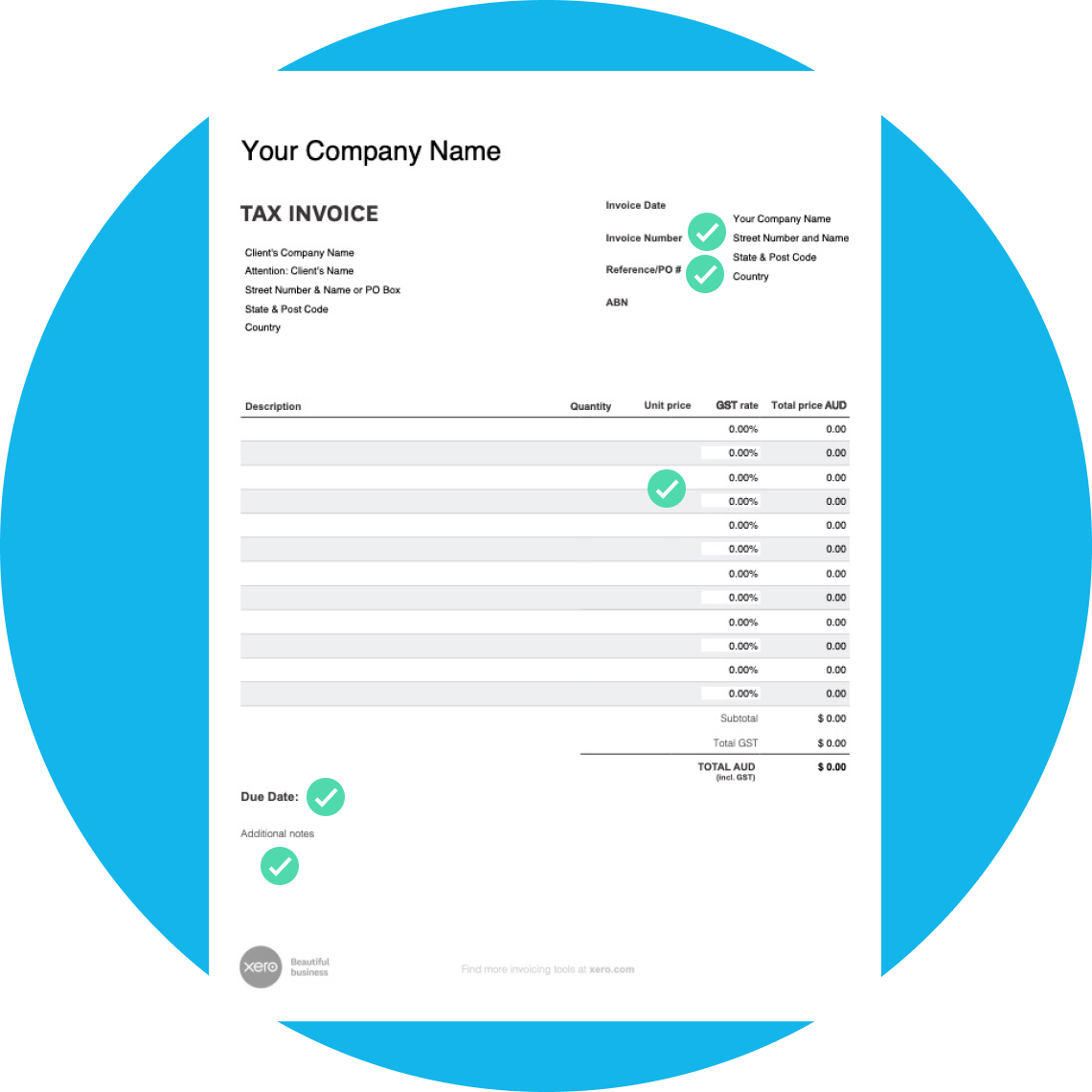 Invoice example with fields ticked