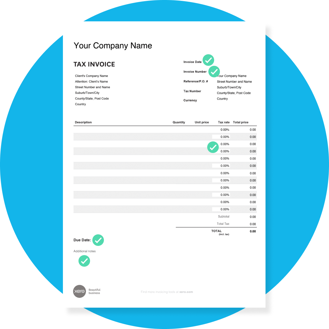 Invoice example with fields ticked