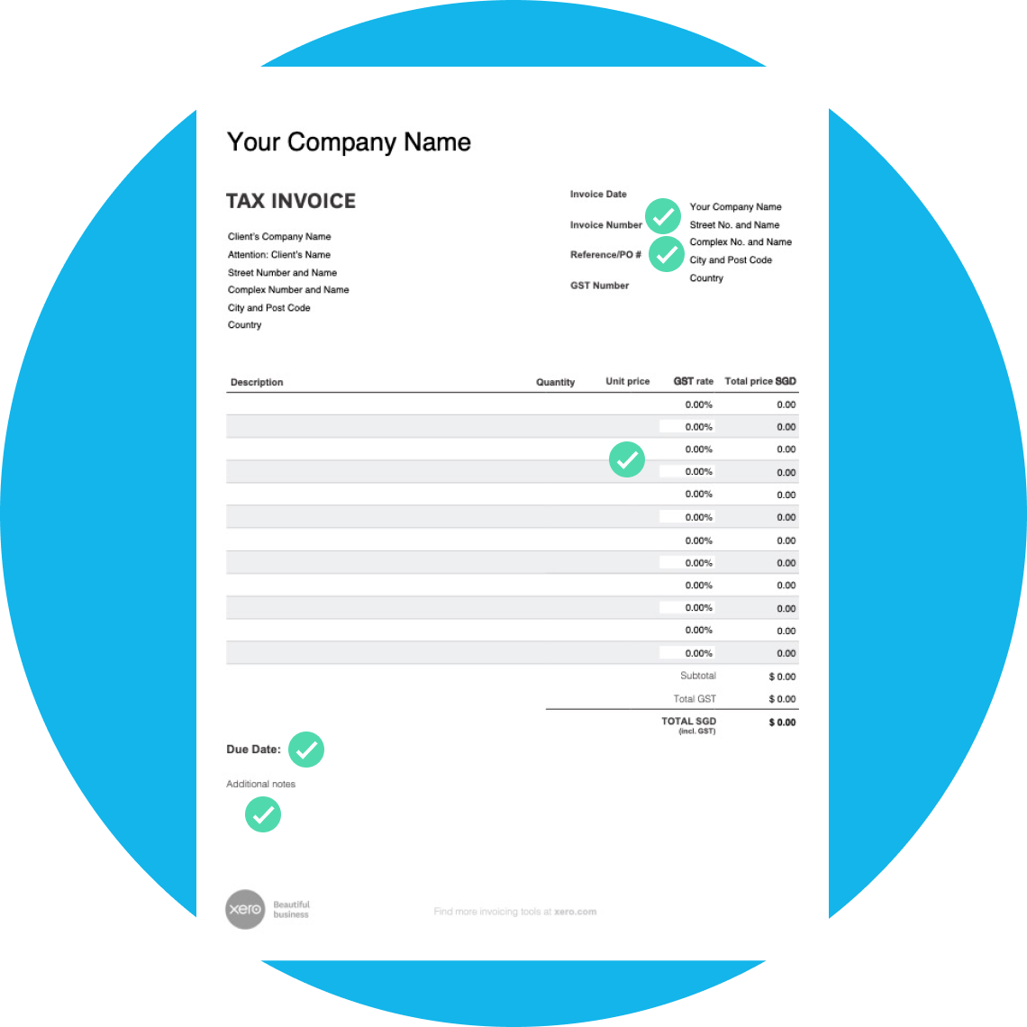 Invoice example with fields ticked