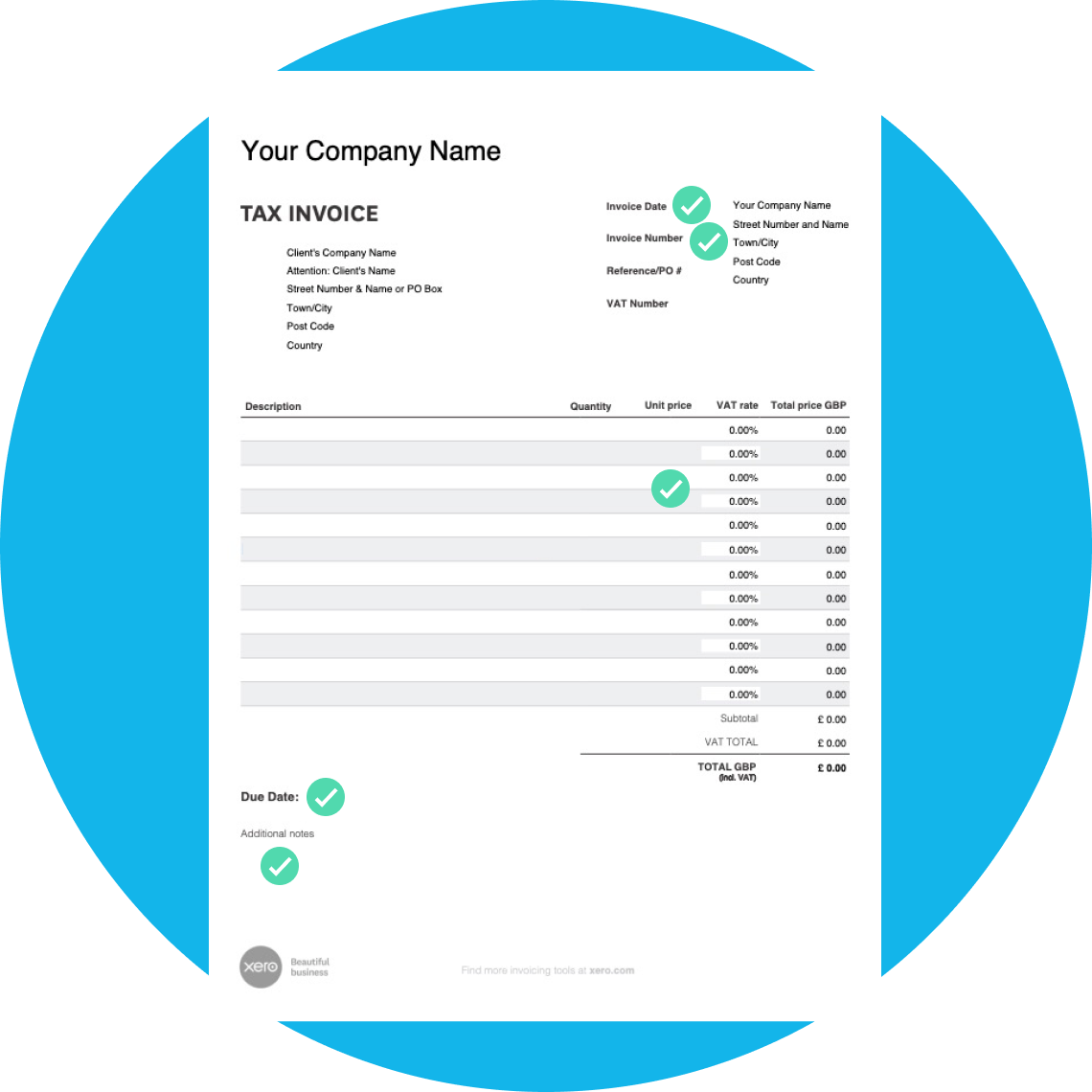 Invoice example with fields ticked