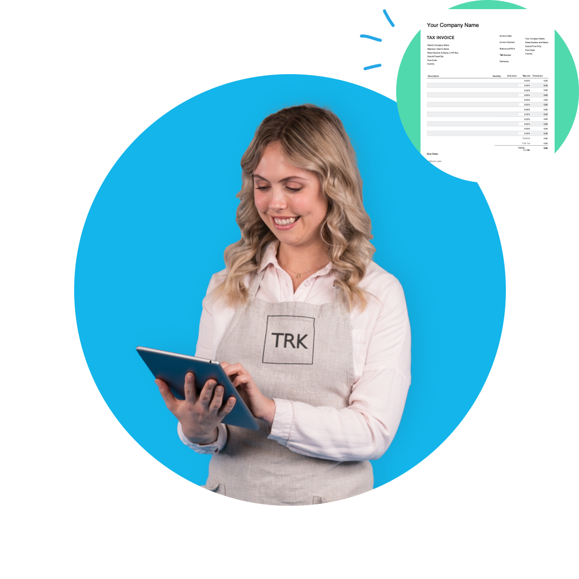 A small business owner using the free invoice template on her device.