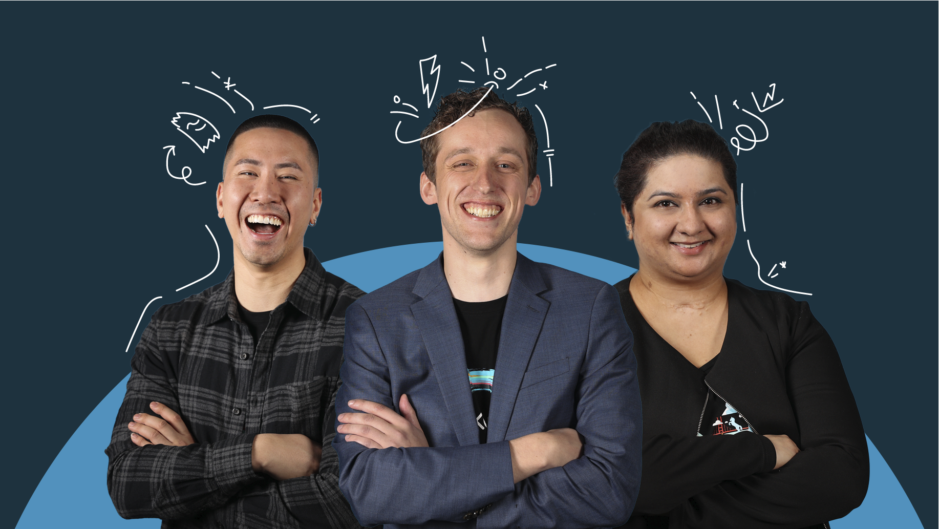  Three smiling Xero partner consultants pose with arms crossed.