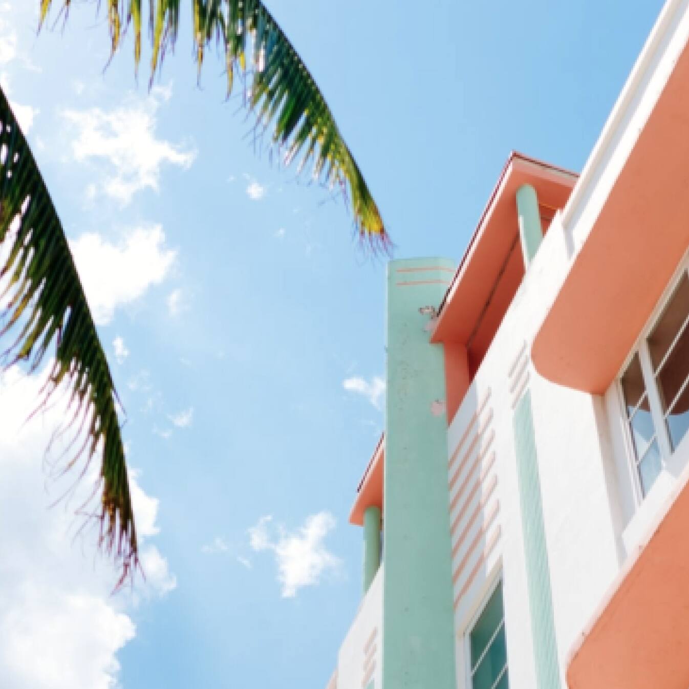 The colorful exterior of a building in downtown Miami.