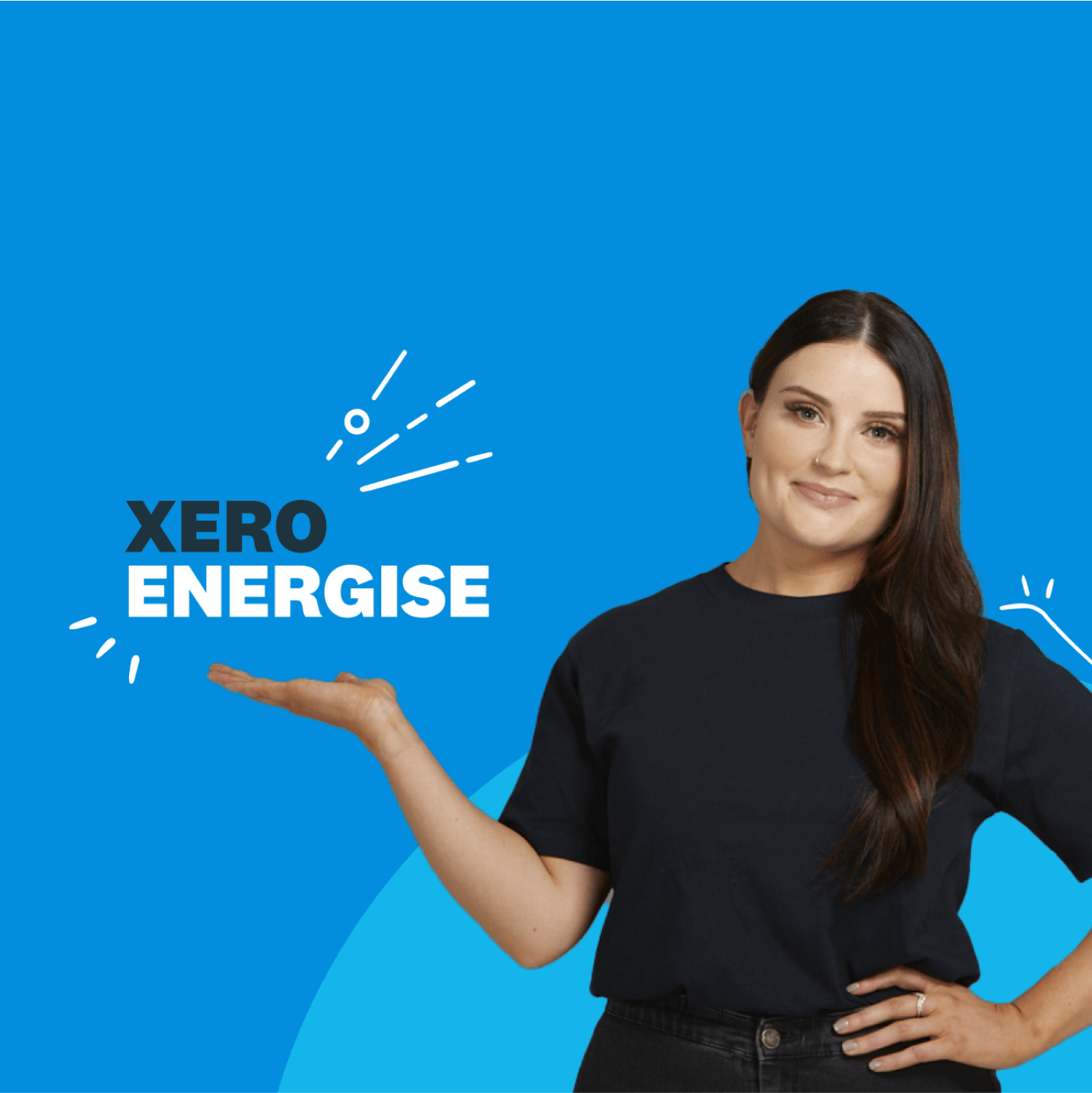 The words ‘Xero energise’ sit above a person’s open palm.