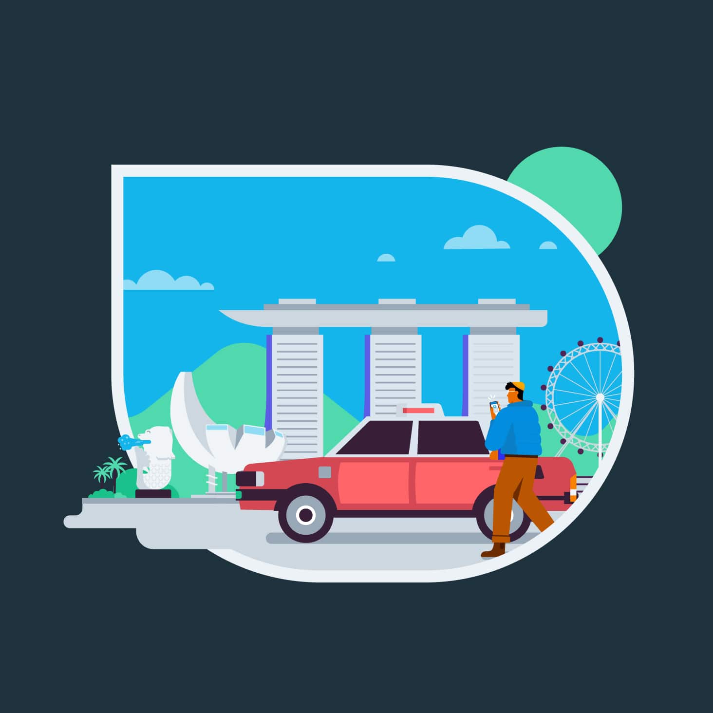 Illustration of person walking on the streets of Singapore