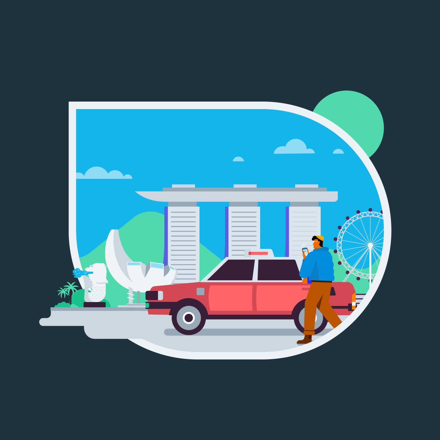 Illustration of person walking on the streets of Singapore