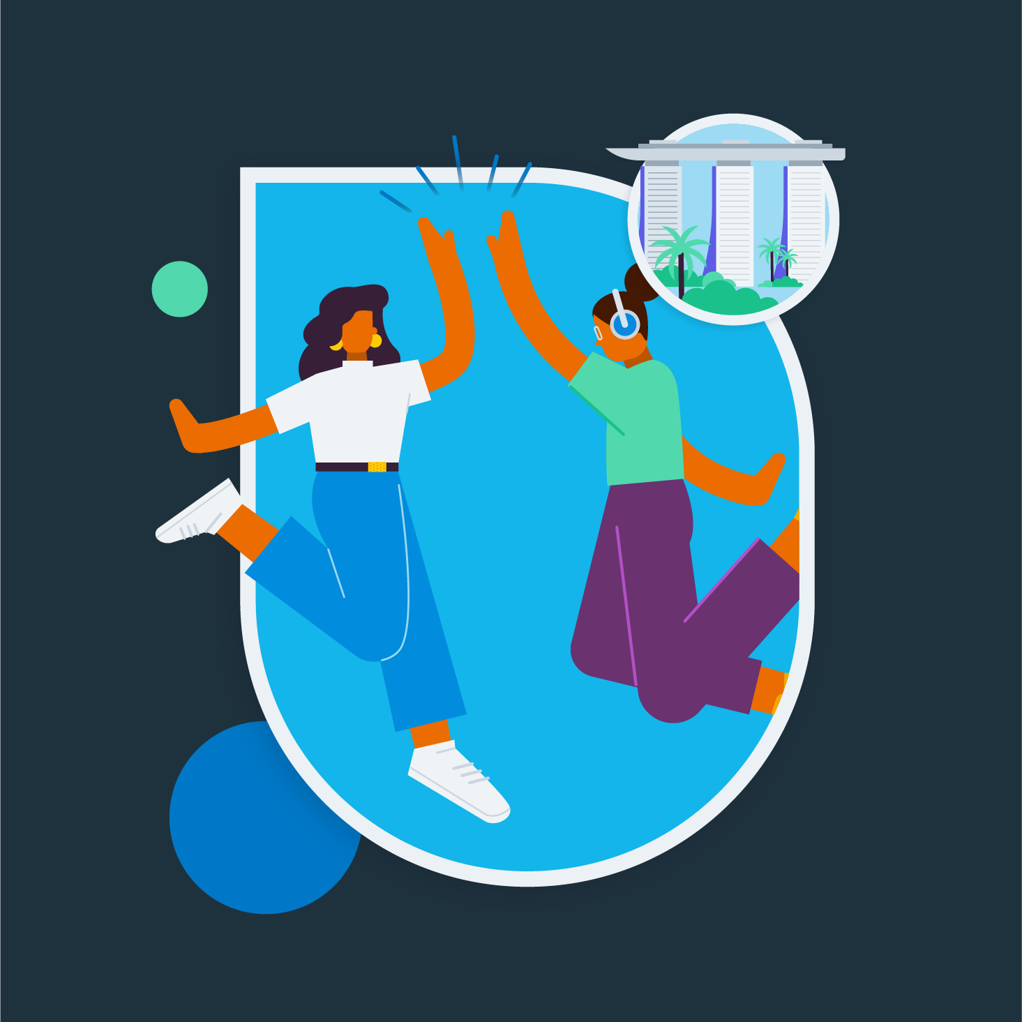 Illustration of people hi-fiving at Xero Singapore Roadshow 2022