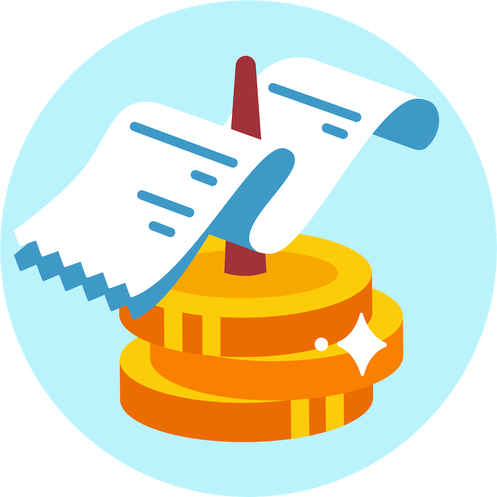 Illustration showing a receipt and some coins stacked up