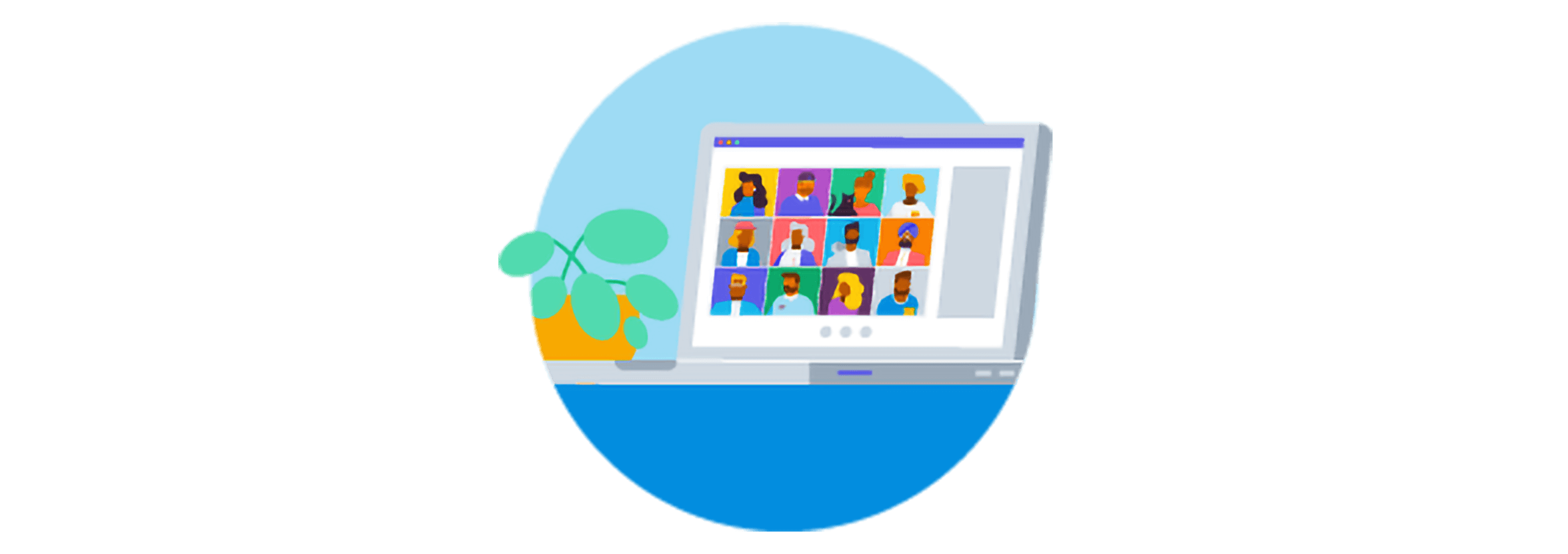 A group of people in a virtual meeting display on a laptop.