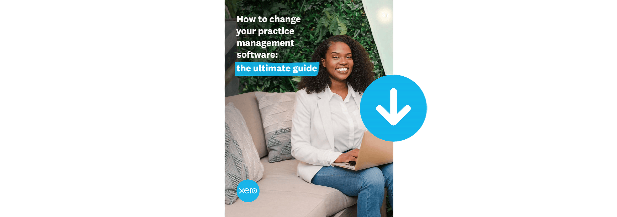 A relaxed-looking bookkeeper sits on a comfortable sofa with a laptop on their knee.