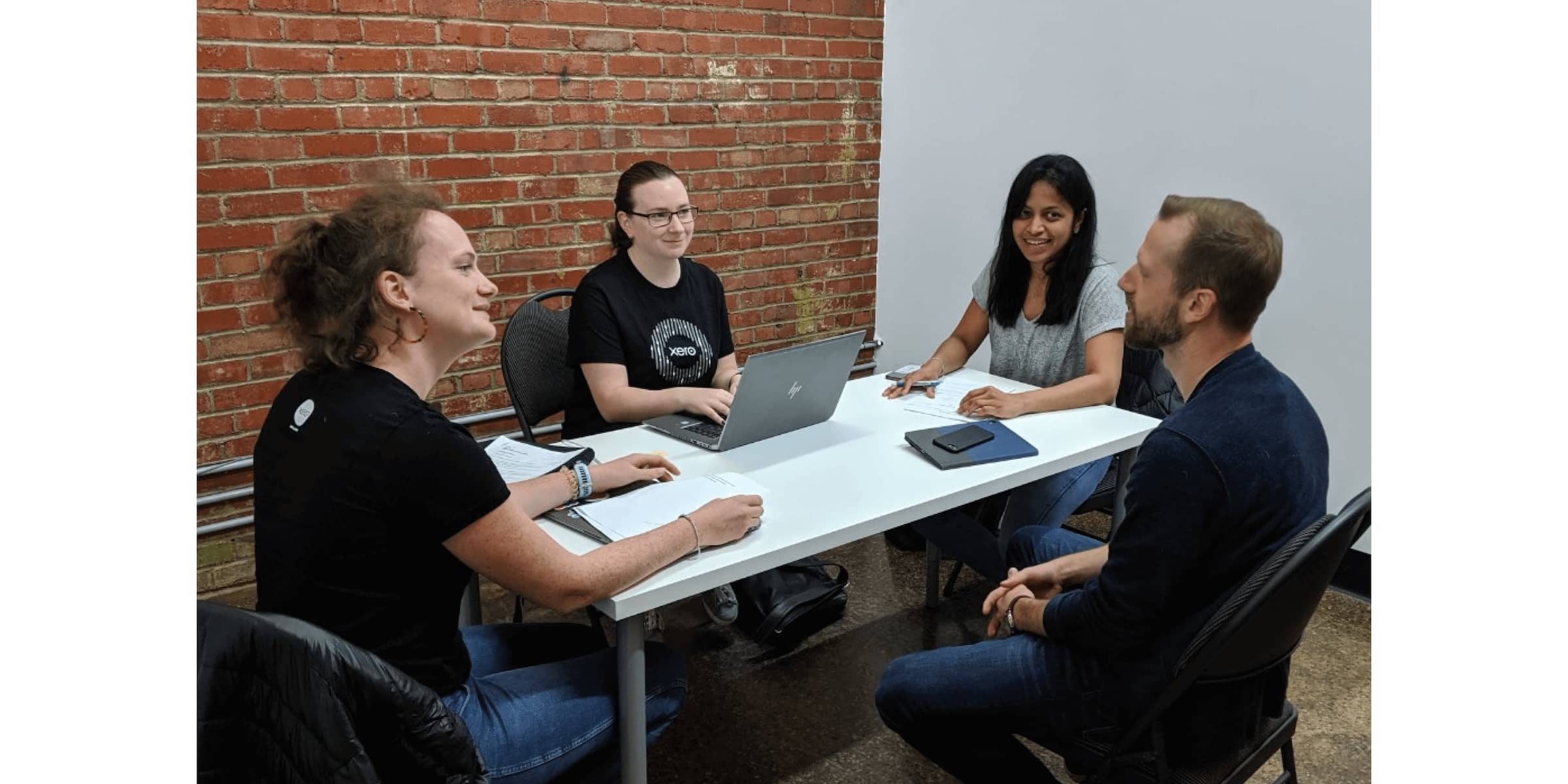 A product designer, developer and product manager from Xero talk to a partner at Serene Accounting in Montréal