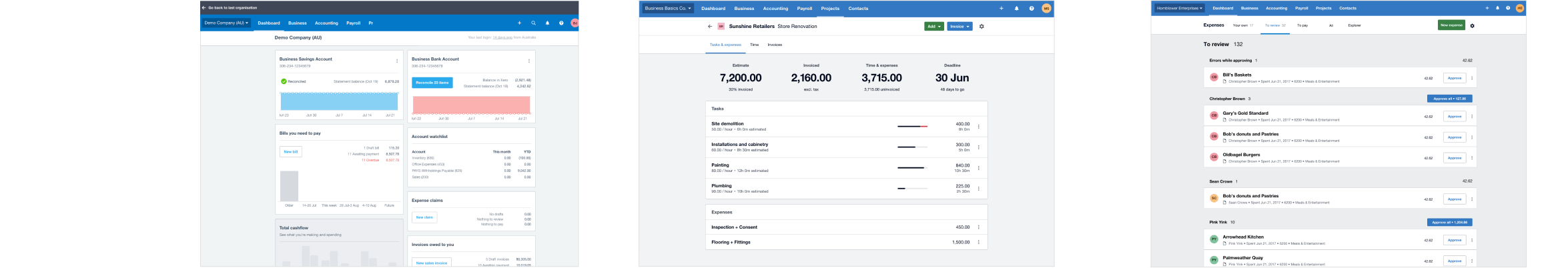 Dashboard, Projects & Expenses screenshots