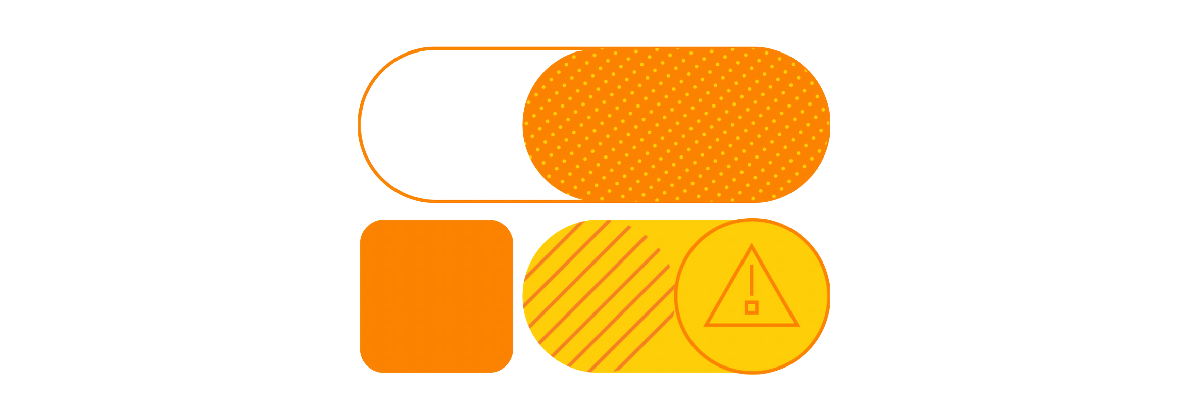 Yellow and orange patterns and symbols against a white background.