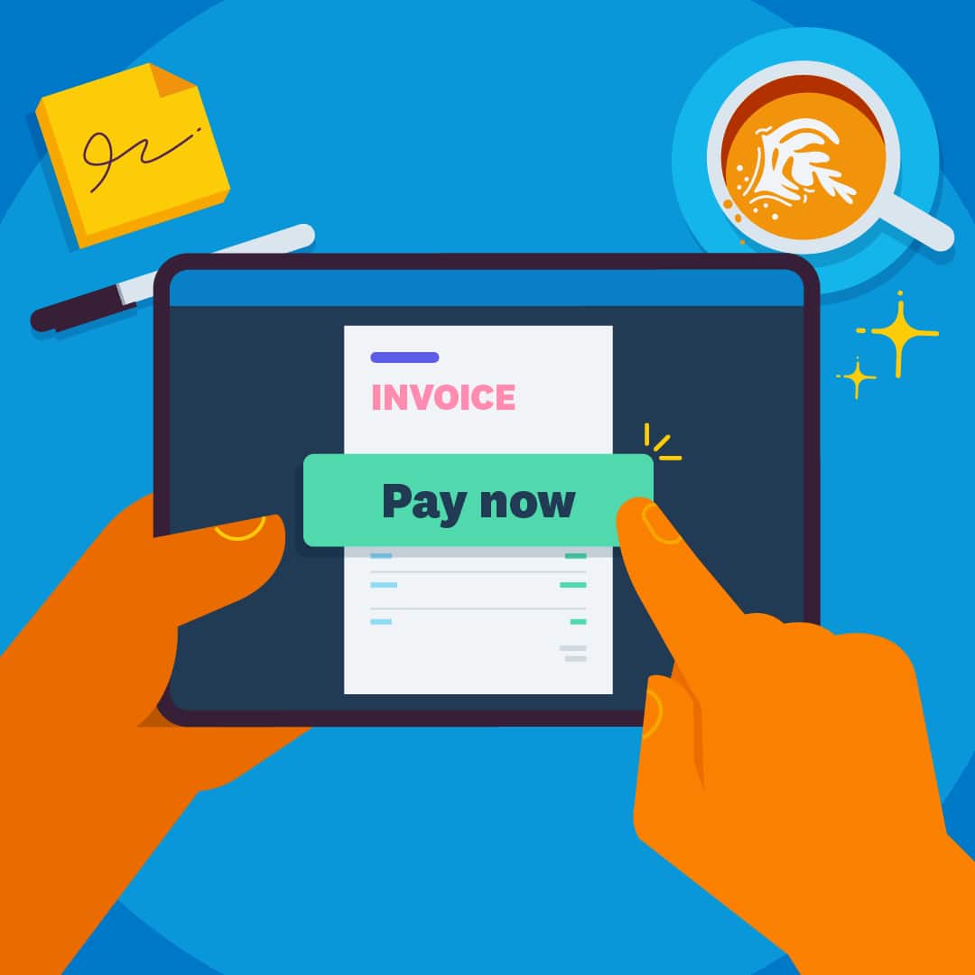 A customer clicks the pay now button to make an invoice payment.