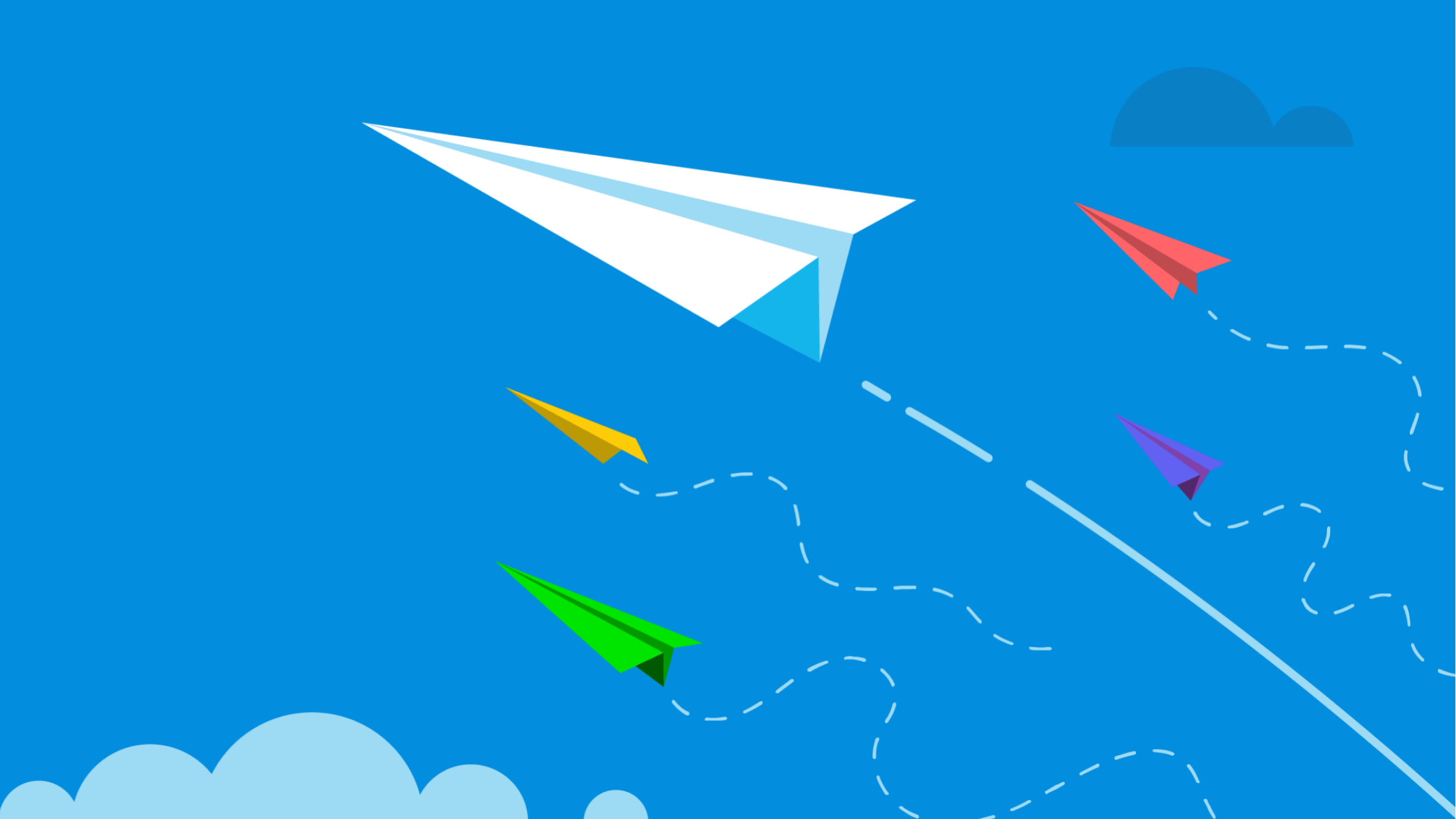 Five paper planes soar across a blue sky, representing how conversion plans simplify the move to Xero Tax. 
