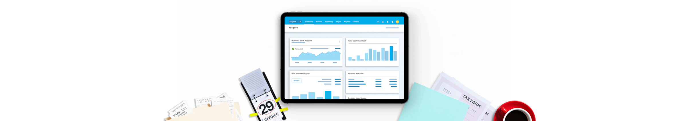 tablet with xero software dashboard