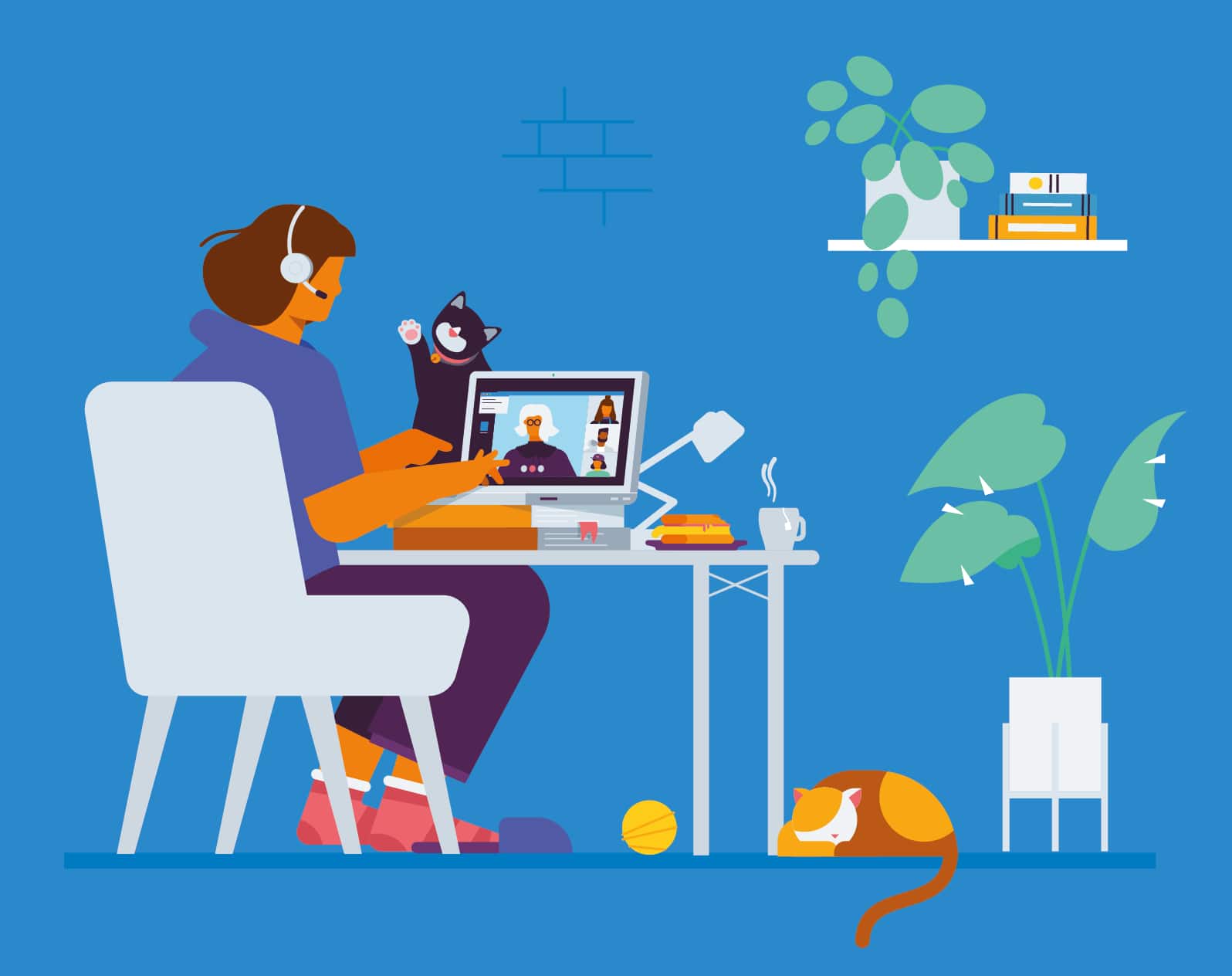 A small business owner in an online meeting.