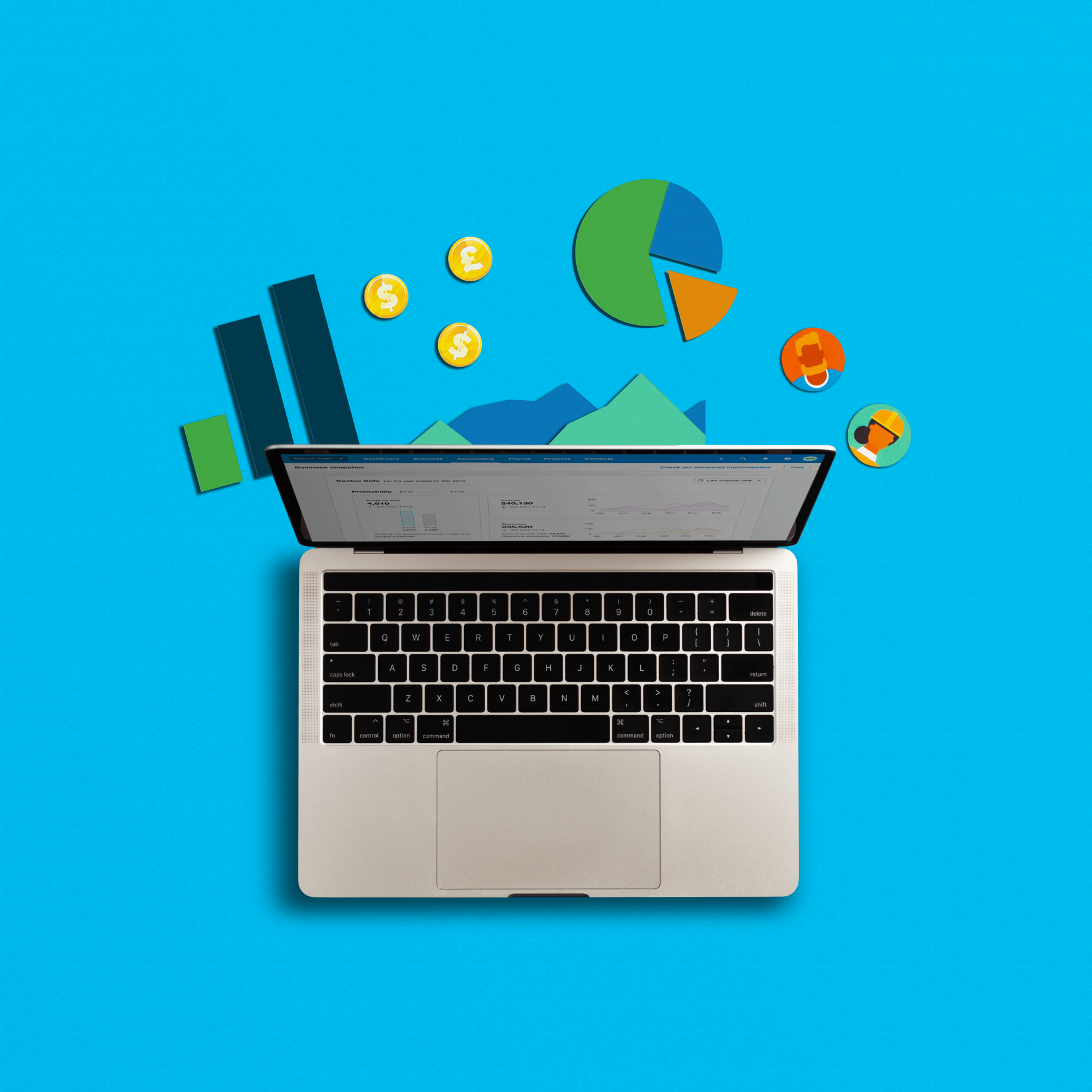 Xero analytics software helps small business owners understand their finances with graphs and bar charts.