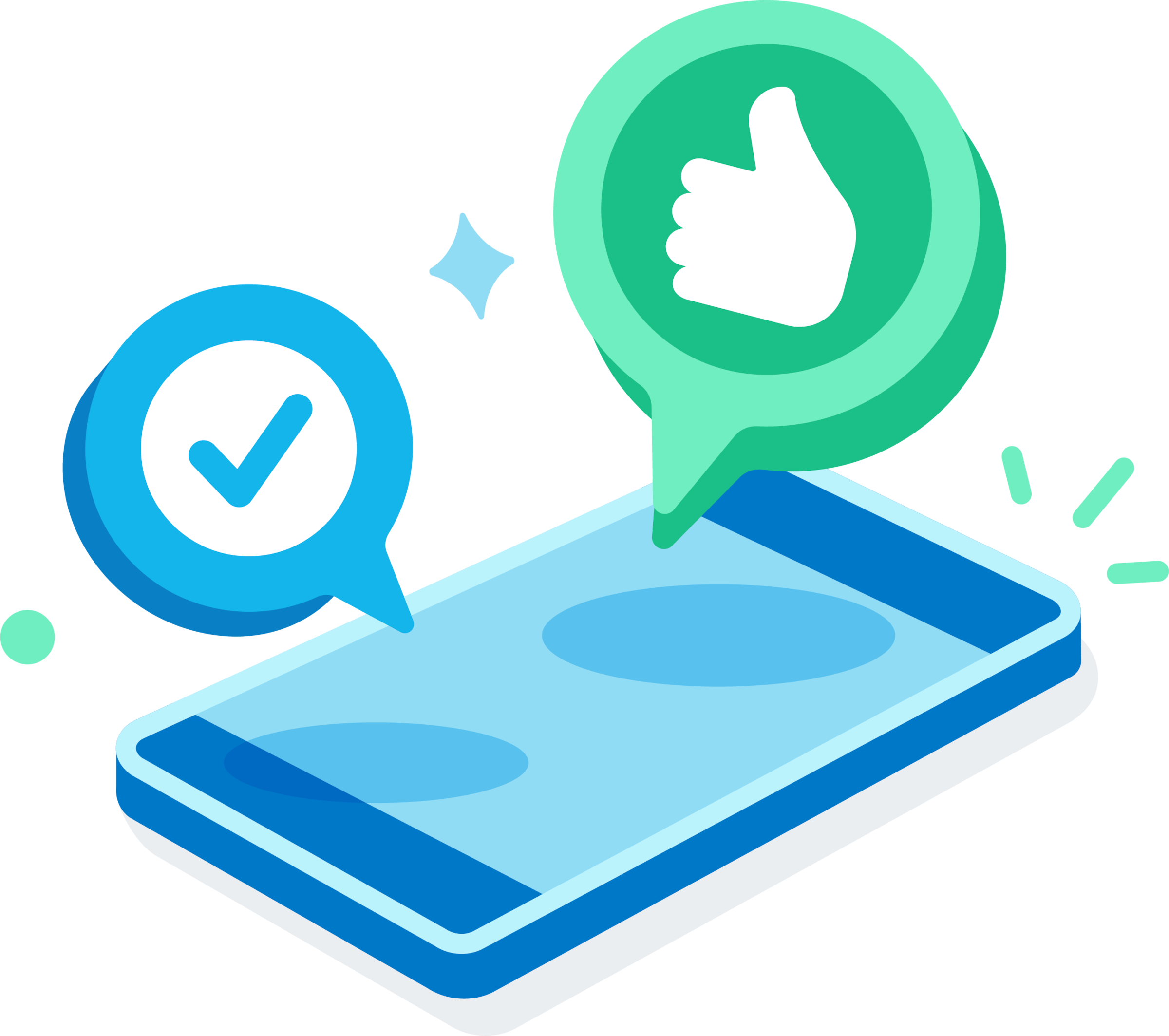 A cartoon tablet with icons of a tick and a thumbs up illustrates the ease of Xero’s online payments. 