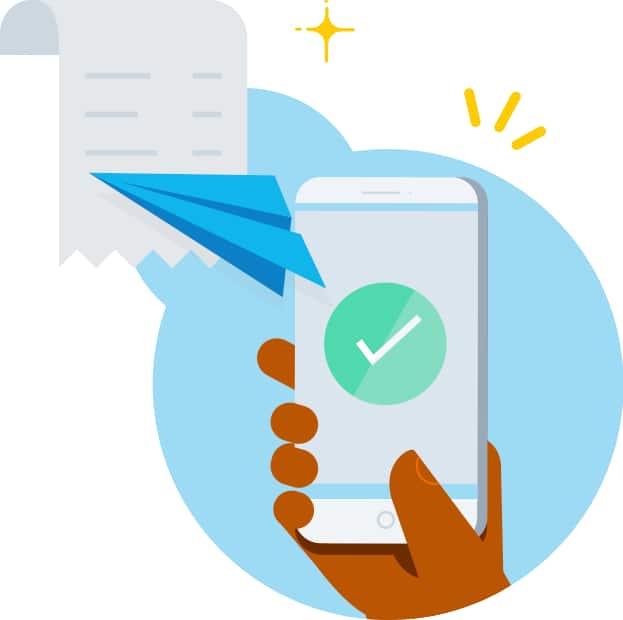 Receipt scanning confirmation icon with digital receipt and smartphone.