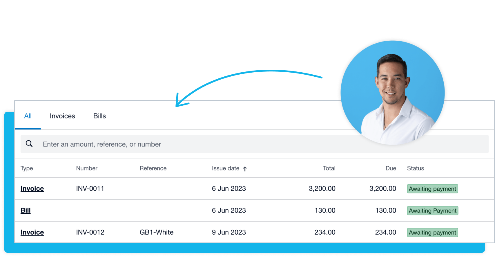 Transaction history of a Xero contact showing activity and notes.