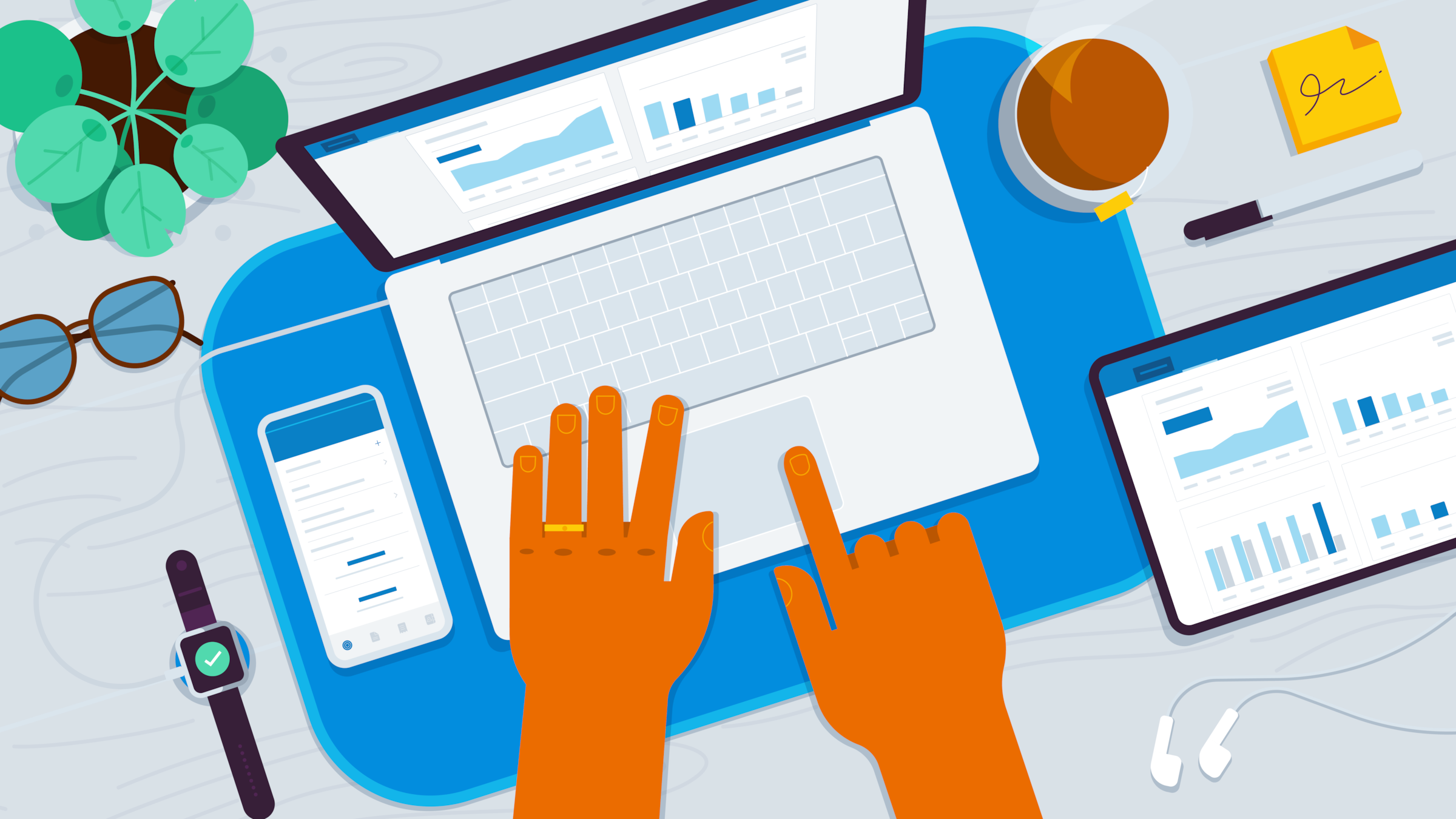 An illustration showing someone checking their financial budgeting interface within Xero.