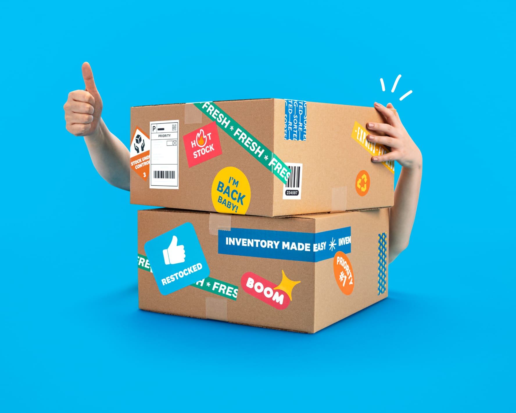 A vendor gives the thumbs up as they dispatch two orders to customers.