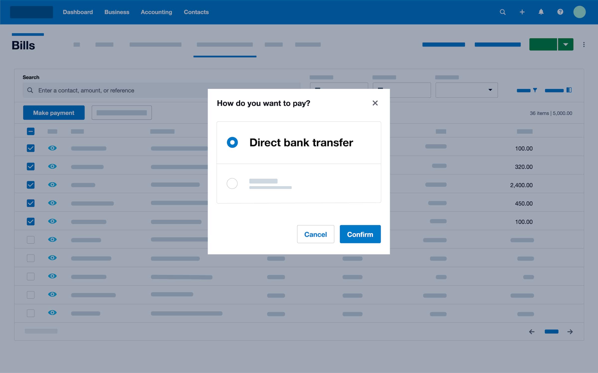A list of outstanding bills displays in Xero so the business can schedule the date on which to pay each one.