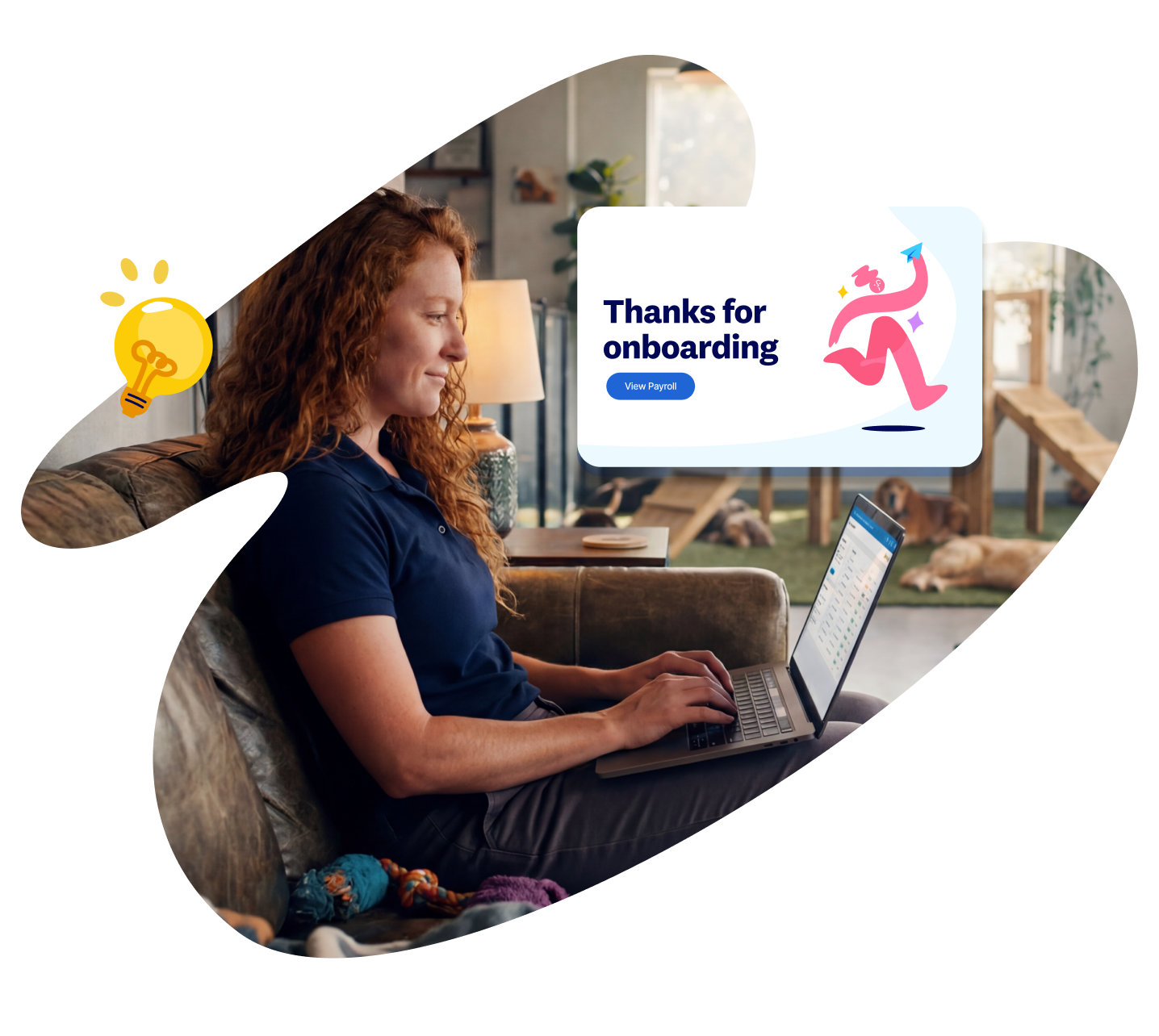 Woman onboarding to Xero Payroll, viewing the confirmation screen on her laptop at home