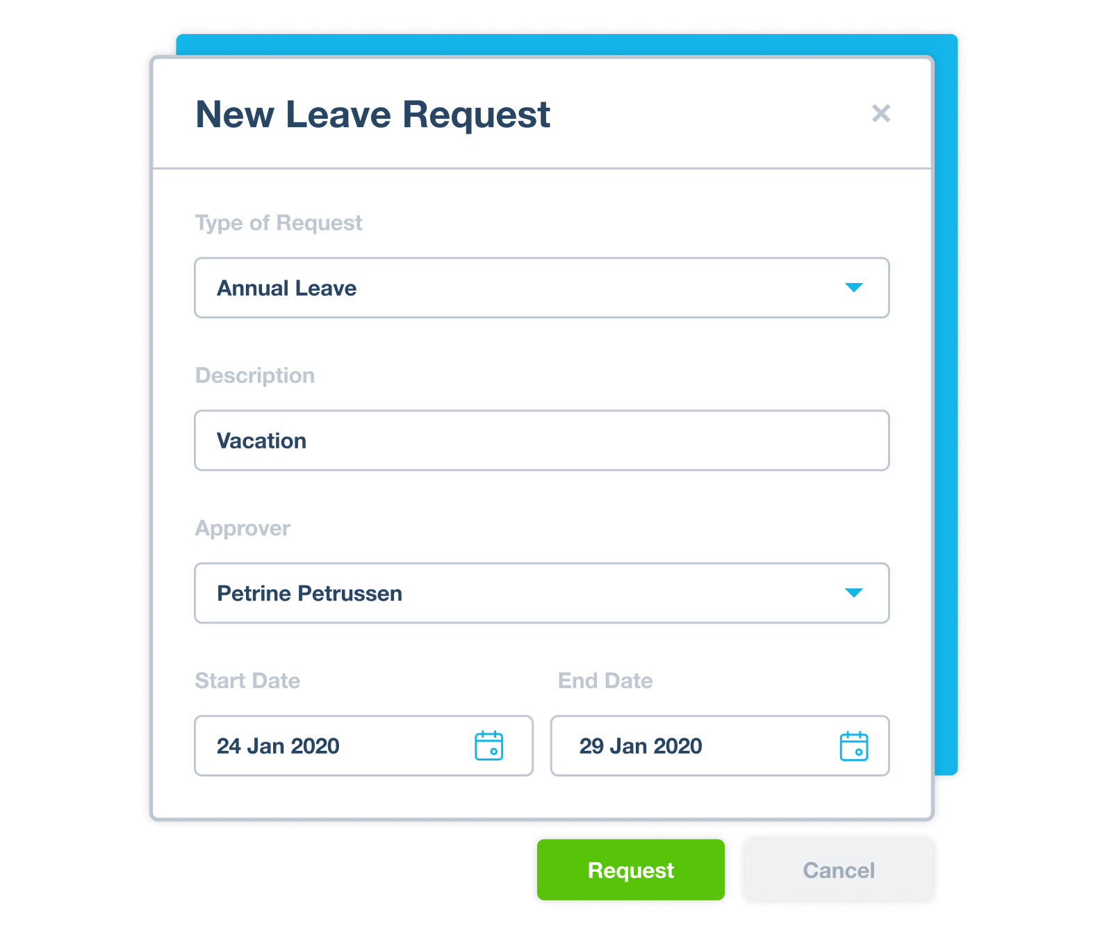 A request for annual leave is being completed online using the Xero Me payroll app.
