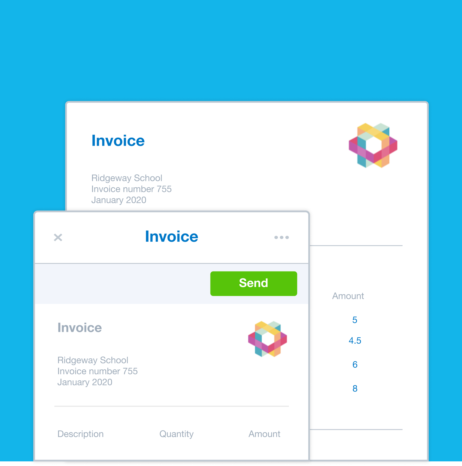 Two Xero invoices based on project tracking details display project time and costs.