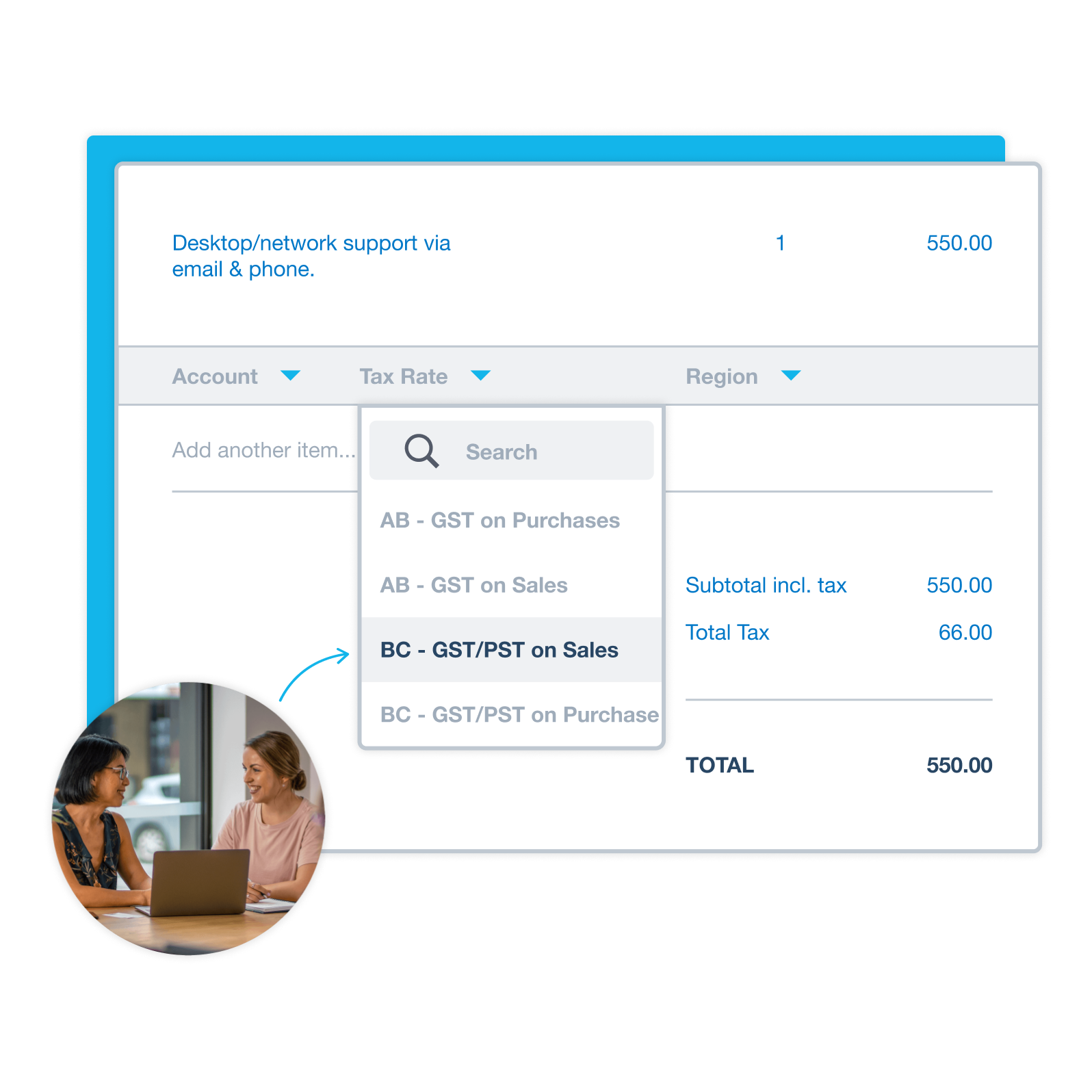 Xero software showing automatic calculations for HST filing. 