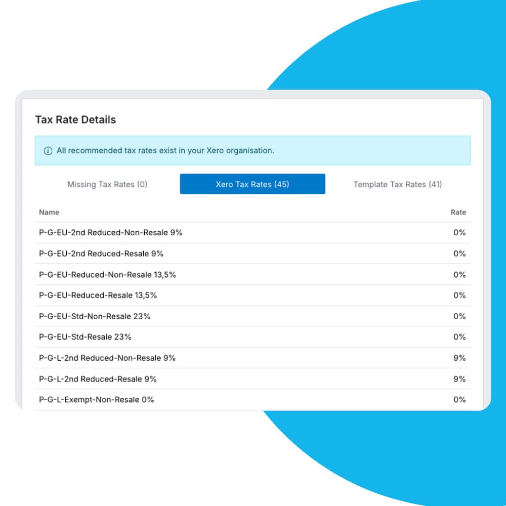 Xero VAT software showing the Irish VAT rates available on an invoice line.