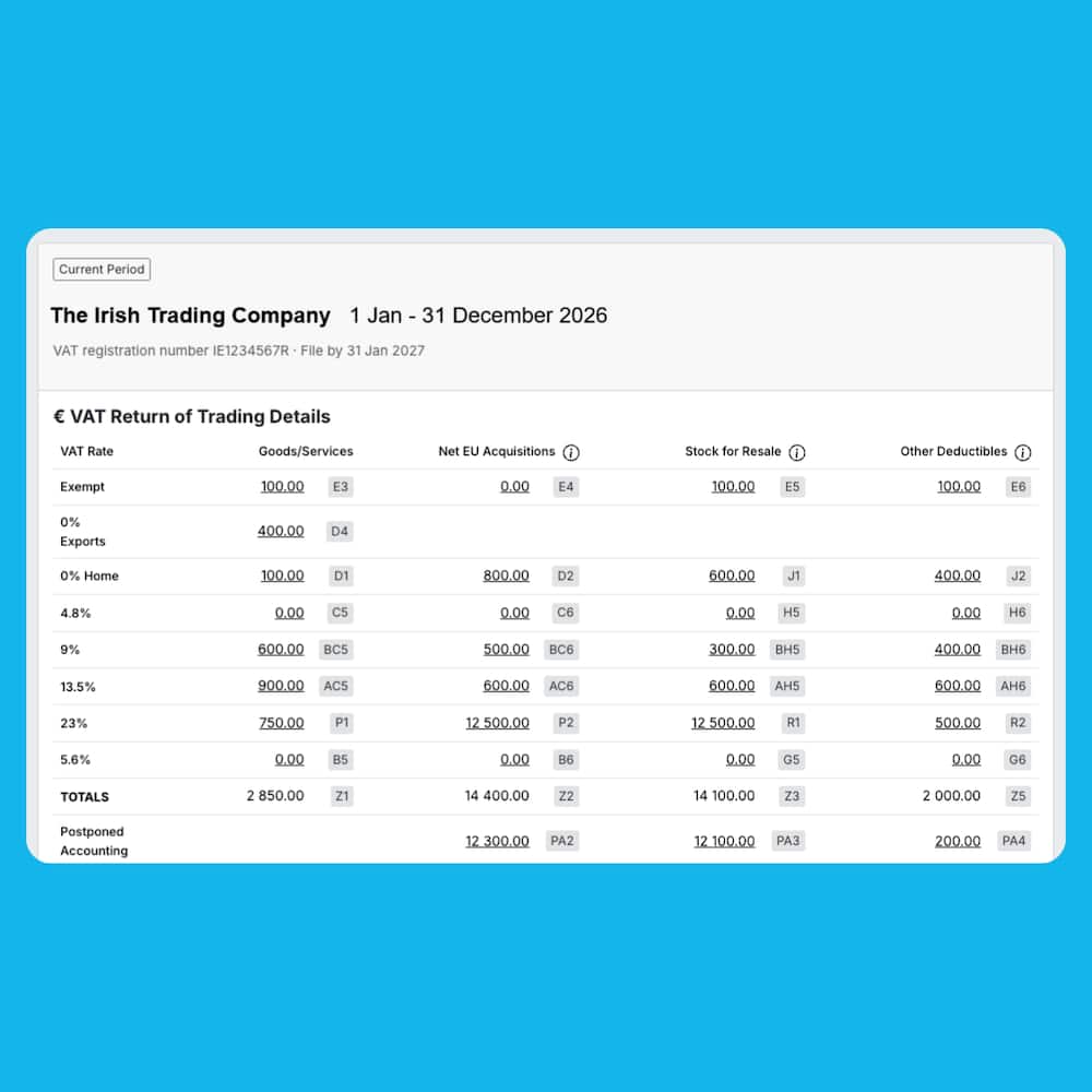 A VAT 3 return prepared in Xero, ready to submit to Revenue.