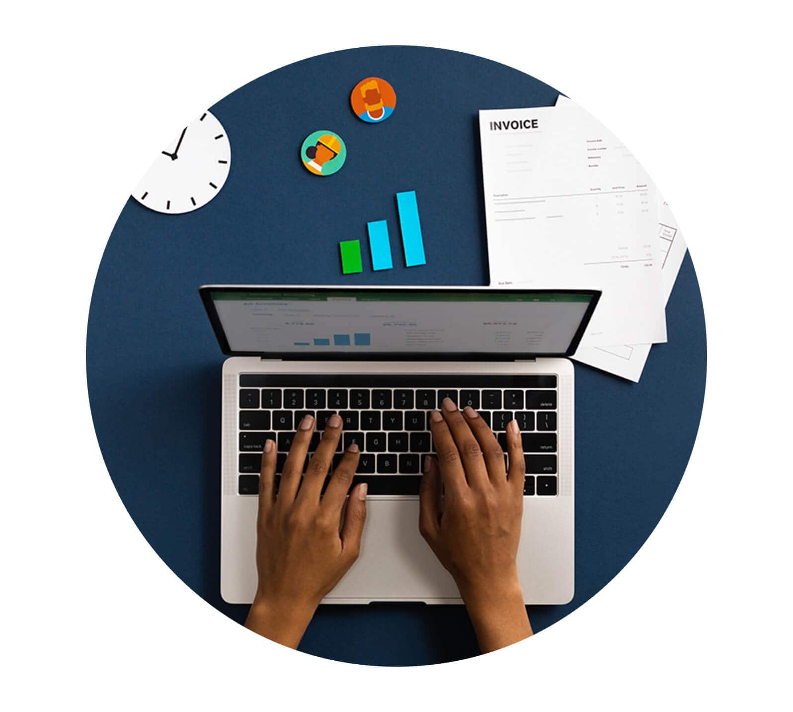 Someone using a laptop to complete accounting tasks.