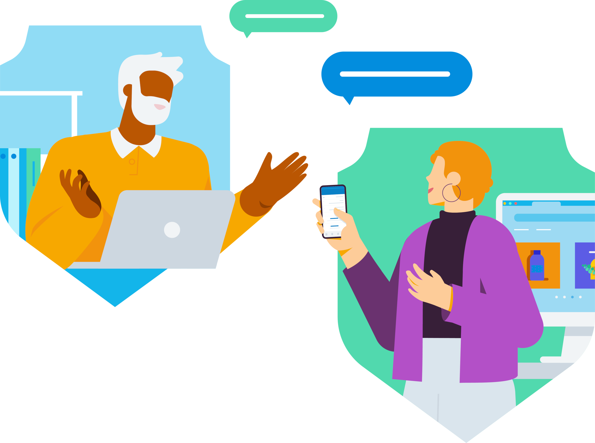 Two small business owners discussing the sales funnel